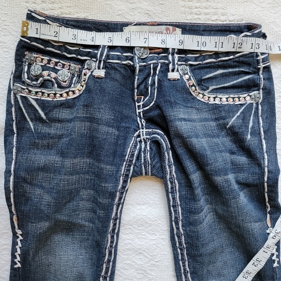 Laguna Beach Embellished Low Rise Straight Skinny Jewel Studded Jeans - Picture 10 of 13